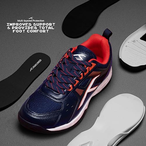 Hundred Raze Unisex Badminton Sports Shoes (Non-Marking) | for Indoor Squash, Table Tennis, Basketball & Paddle Pickle | Lightweight | X-Cushion, Toe Assist