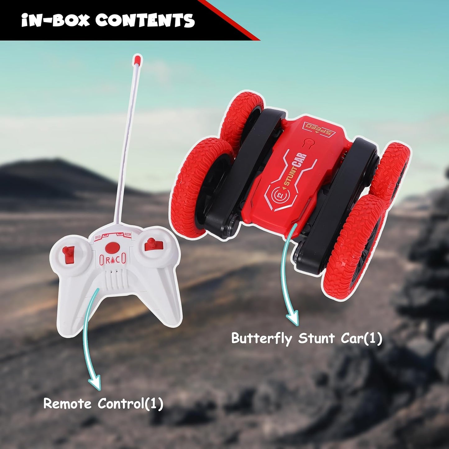 FUNFY 4WD High-Speed RC Butterfly Stunt-Spielzeugauto | Sortiert | mit 360°-Flach- und V-förmiger Drehung, beidseitigem Antrieb | Rutschfeste, stoßfeste Reifen | Anzeige verschiedener Nachrichten für Kinder