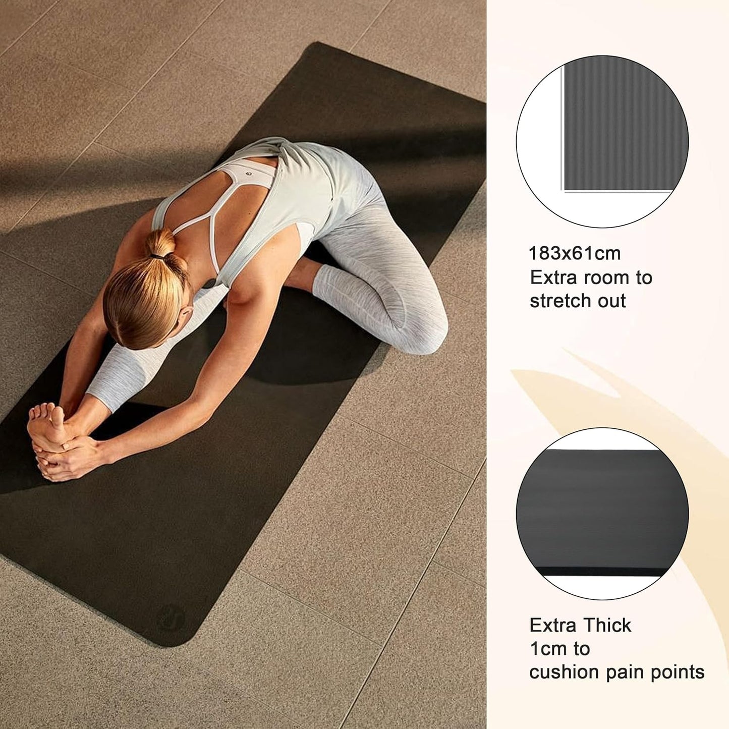 Endless NBR Black Yoga Matte | Bequeme und strapazierfähige Gymnastikmatte | Anti-Rutsch-Phthalat getestet | Größe: 183 * 61cm, 1cm dick | Farbe: Schwarz | NBR-Schaum | Übung, Yoga, Pilates und Workouts