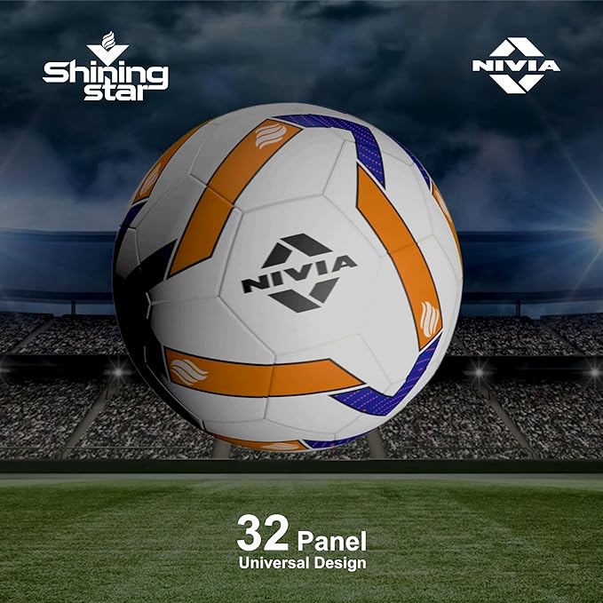Nivia Shining Star Football/32 Panel/Gummi genäht/International Match Ball/Größe - 5 (Multicolor)