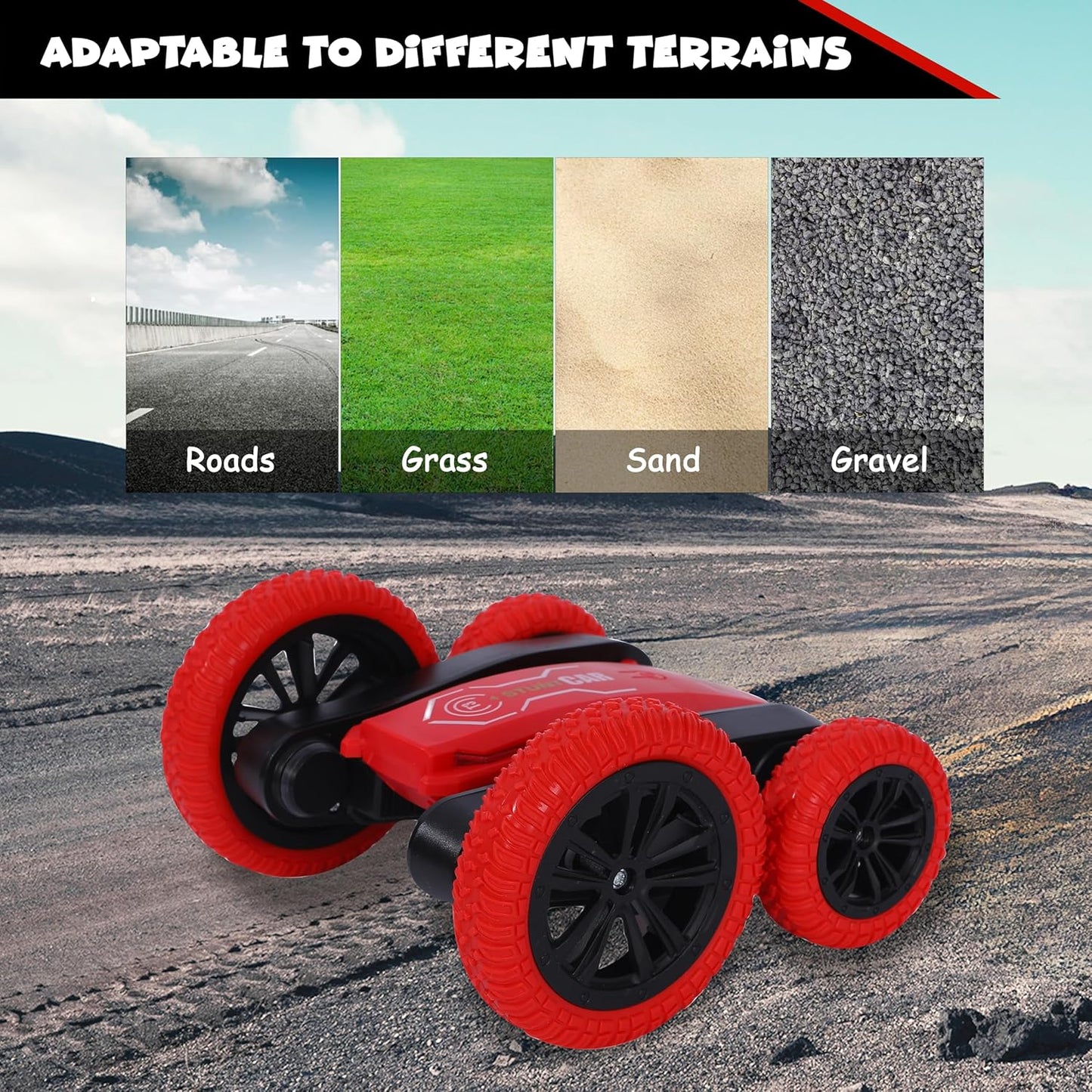 FUNFY 4WD High-Speed RC Butterfly Stunt-Spielzeugauto | Sortiert | mit 360°-Flach- und V-förmiger Drehung, beidseitigem Antrieb | Rutschfeste, stoßfeste Reifen | Anzeige verschiedener Nachrichten für Kinder