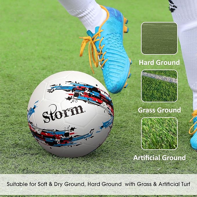 Nivia Sturm football, basic standard, training ball, 32 fields, durable rubber coating, bladder with butyl thread, for playing on hard surfaces