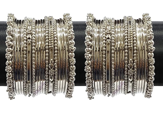 YouBella Traditional Silver-Plated Oxidized Bangle Set | Material: Brass | Size: 2.6 | Fashionable Art Jewelry | For Women and Girls | Long-Lasting Finish | Suitable for All Occasions