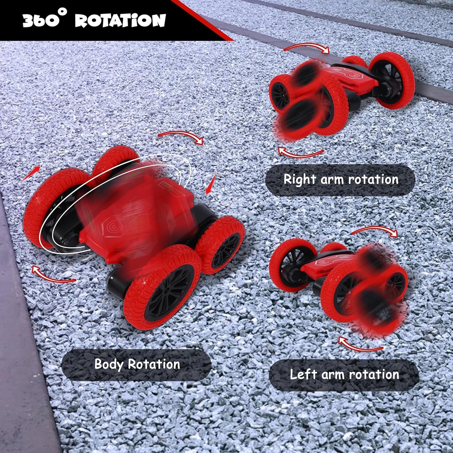 FUNFY 4WD High-Speed RC Butterfly Stunt-Spielzeugauto | Sortiert | mit 360°-Flach- und V-förmiger Drehung, beidseitigem Antrieb | Rutschfeste, stoßfeste Reifen | Anzeige verschiedener Nachrichten für Kinder