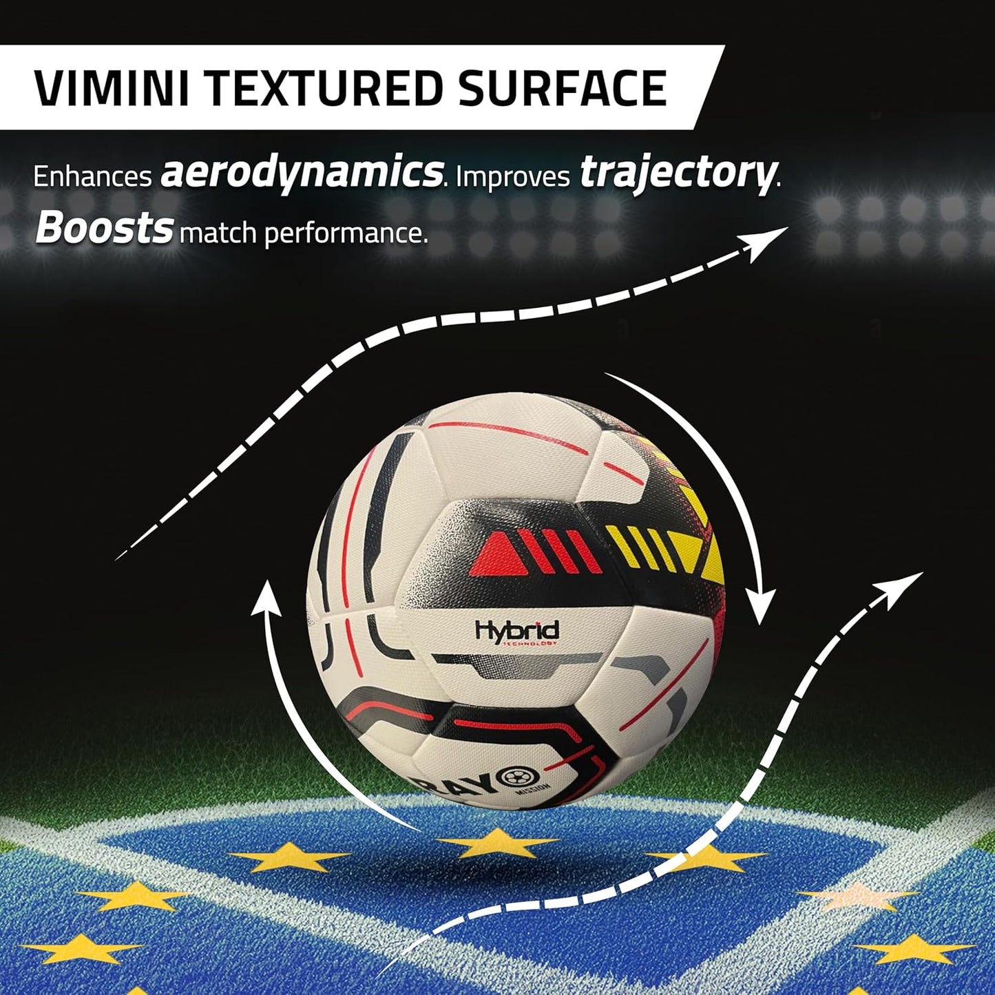 Rayo Mission Hybrid 32 Panel Match Football der Größe 5 | FIFA Approved / Stamped | Material : PU | 1 MM Thickness Football für professionelle Spiele