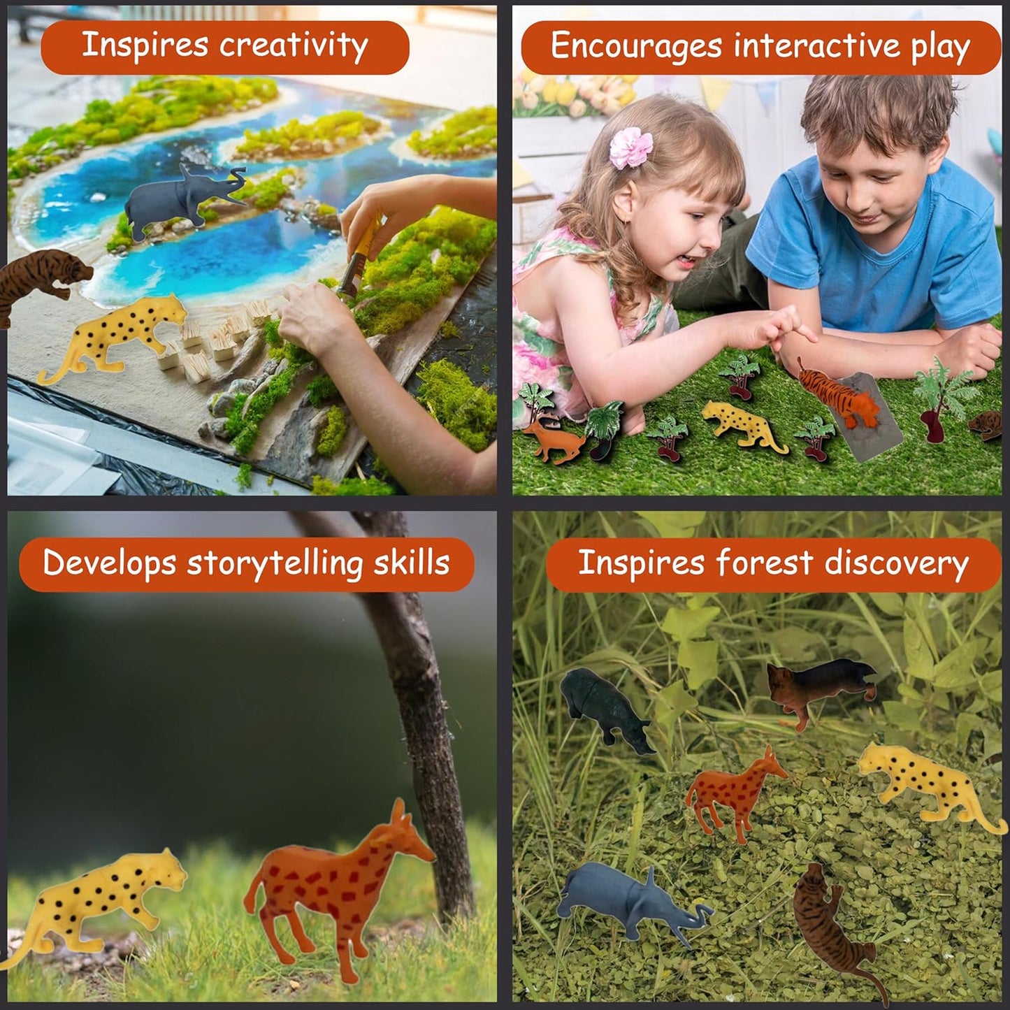 FUNFY Wild Animal Safari and Forest Toy Set with Box | Multicolored | Miniature assortment includes 10 animal figures with 18 forest trees and rocks | Encourages imaginative play | for children