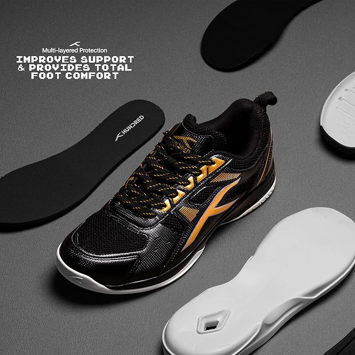 Hundred Raze Unisex Badminton Sports Shoes (Non-Marking) | for Indoor Squash, Table Tennis, Basketball & Paddle Pickle | Lightweight | X-Cushion, Toe Assist