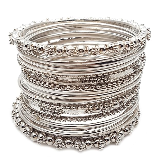 YouBella Traditionelles Armreifen-Set im Antik-Look | Versilbert | Material: Messing | Größe: 2,4 | Modischer Kunstschmuck | Für Frauen und Mädchen | Langanhaltendes Finish | Geeignet für alle Gelegenheiten