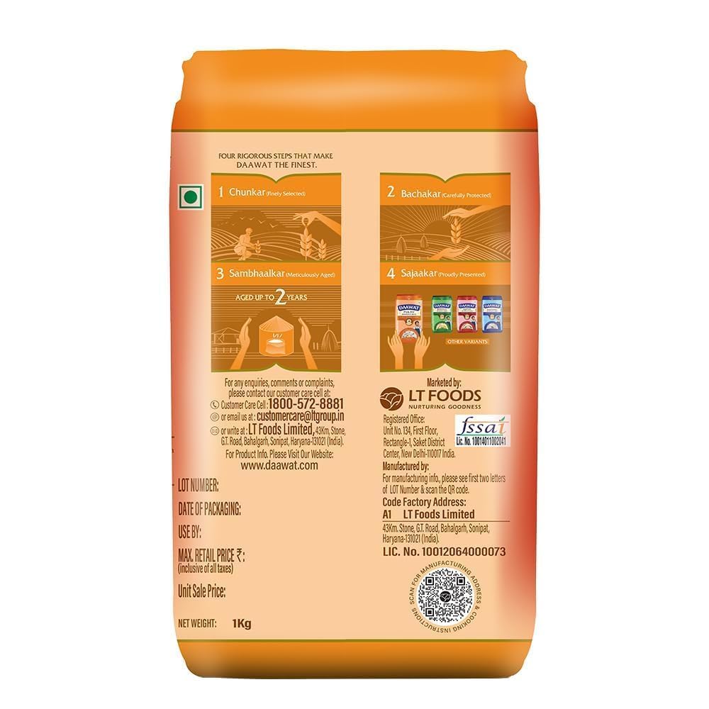 Daawat Pulav Basmatireis perlmuttartige Körner, gekochtes Getreide bis zu 18 mm, langer und flauschiger Pulav-Reis