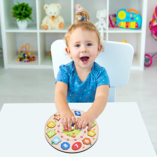 Webby Wooden Early Educational Teaching Clock (12 Pieces, Multicolour) | Time & Shapes Sorting Toy for Kids | Learn to Tell Time | Develops Fine Motor Skills & Colour Recognition