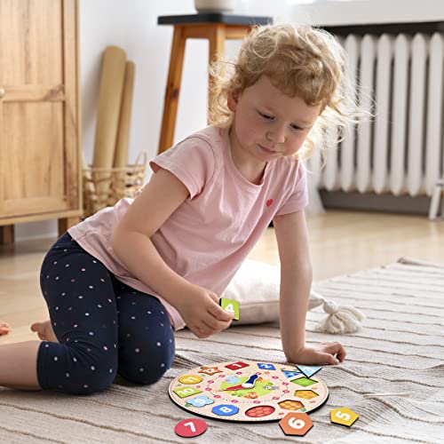 Webby Wooden Early Educational Teaching Clock (12 Pieces, Multicolour) | Time & Shapes Sorting Toy for Kids | Learn to Tell Time | Develops Fine Motor Skills & Colour Recognition