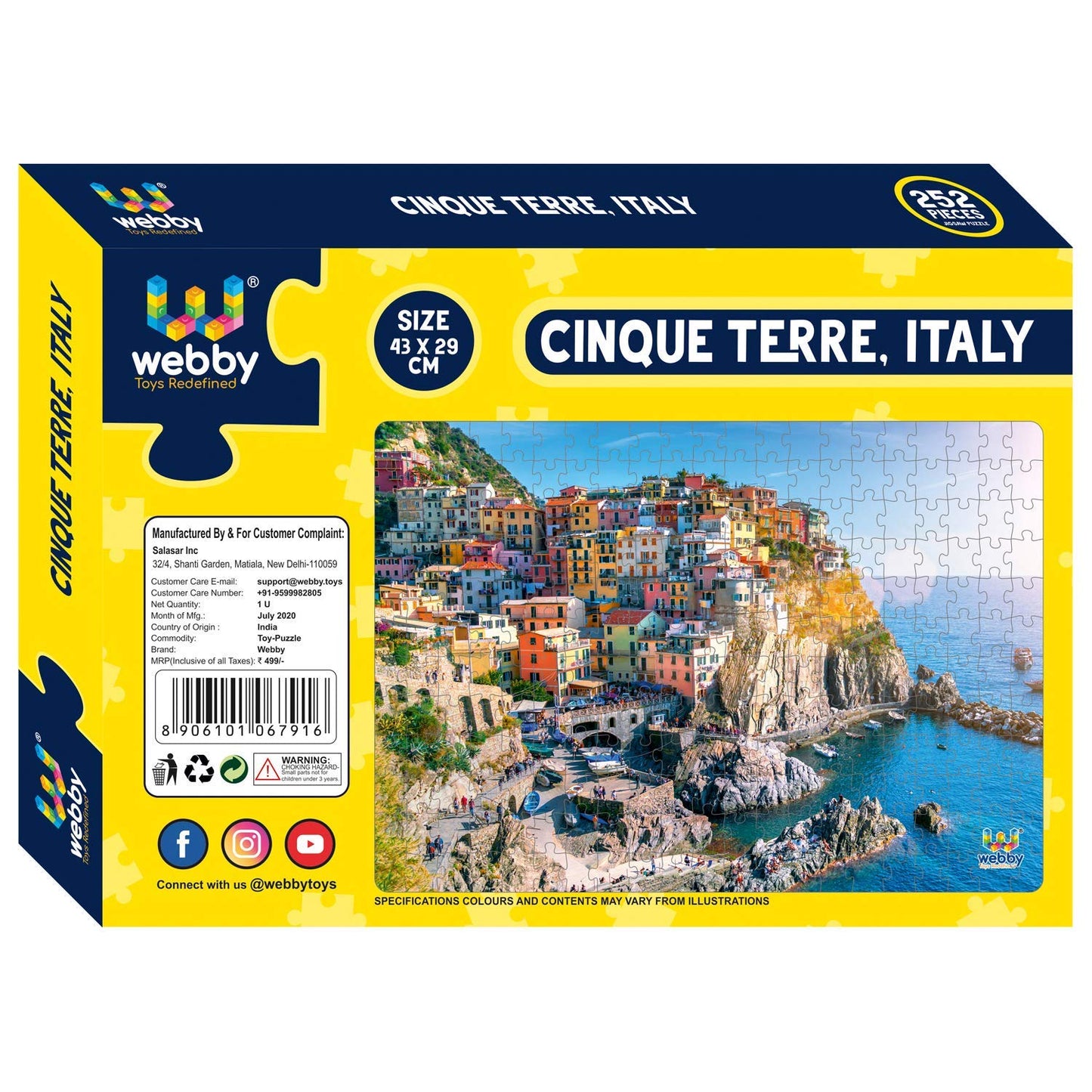 Webby Cinque Terre Italien Puzzle | 252 Teile | 43 x 29 cm Größe im zusammengesetzten Zustand | Anspruchsvolles Puzzle für Kinder und Familien | Fördert Konzentration, Motorik und logisches Denken | Geschenk für Kinder ab 6 Jahren