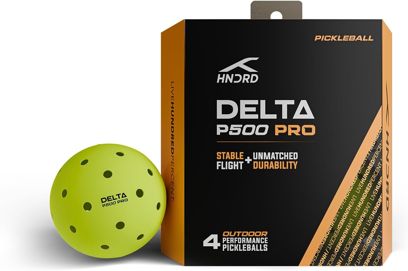 Delta P500 Pro Outdoor-Pickleballs (4er-Pack) | Neongelb | 40-Loch-Design | Langlebige Bälle mit hohem Sprungverhalten für Outdoor-Plätze | Ideal für Wettkämpfe und Freizeitspiele