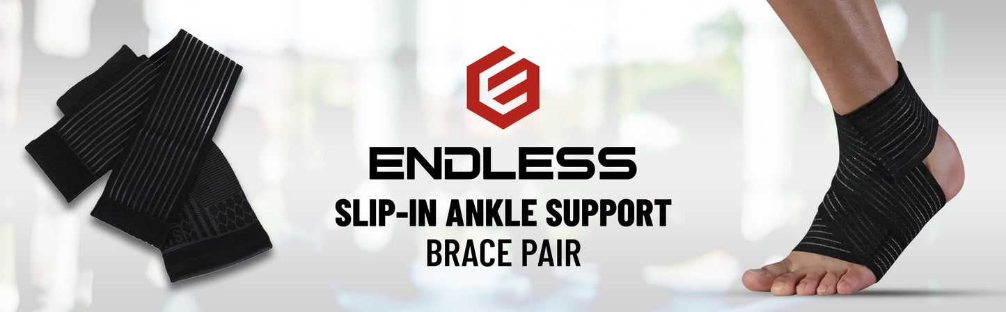 Endless Slip-in Ankle Support Brace Pair | Schwarz | Material: Neopren & Polyester | Für Plantar Fasciitis Neorapathy Relief Sport für Männer & Frauen | Schmerzlinderung, Gym, Sport, Übung, Training, Radfahren