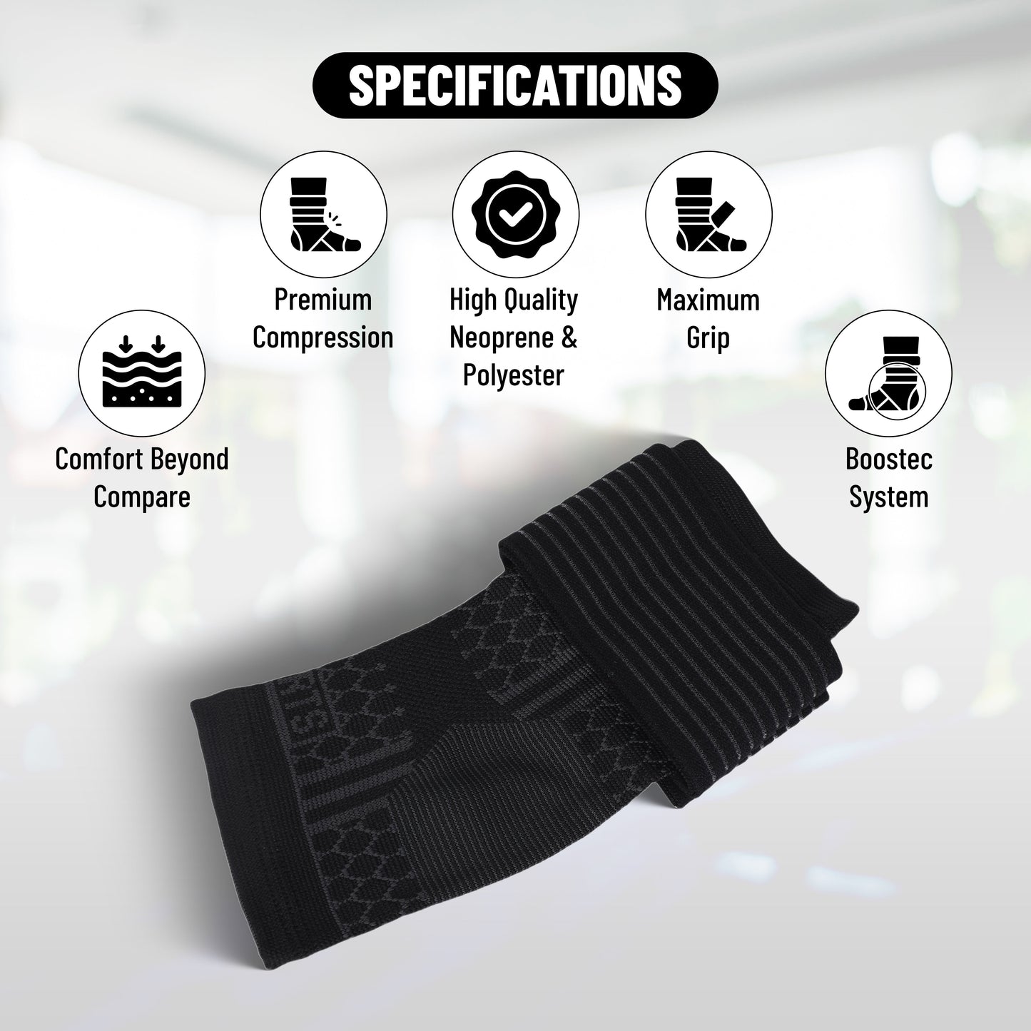 Endless Slip-in Ankle Support Brace Pair | Schwarz | Material: Neopren & Polyester | Für Plantar Fasciitis Neorapathy Relief Sport für Männer & Frauen | Schmerzlinderung, Gym, Sport, Übung, Training, Radfahren