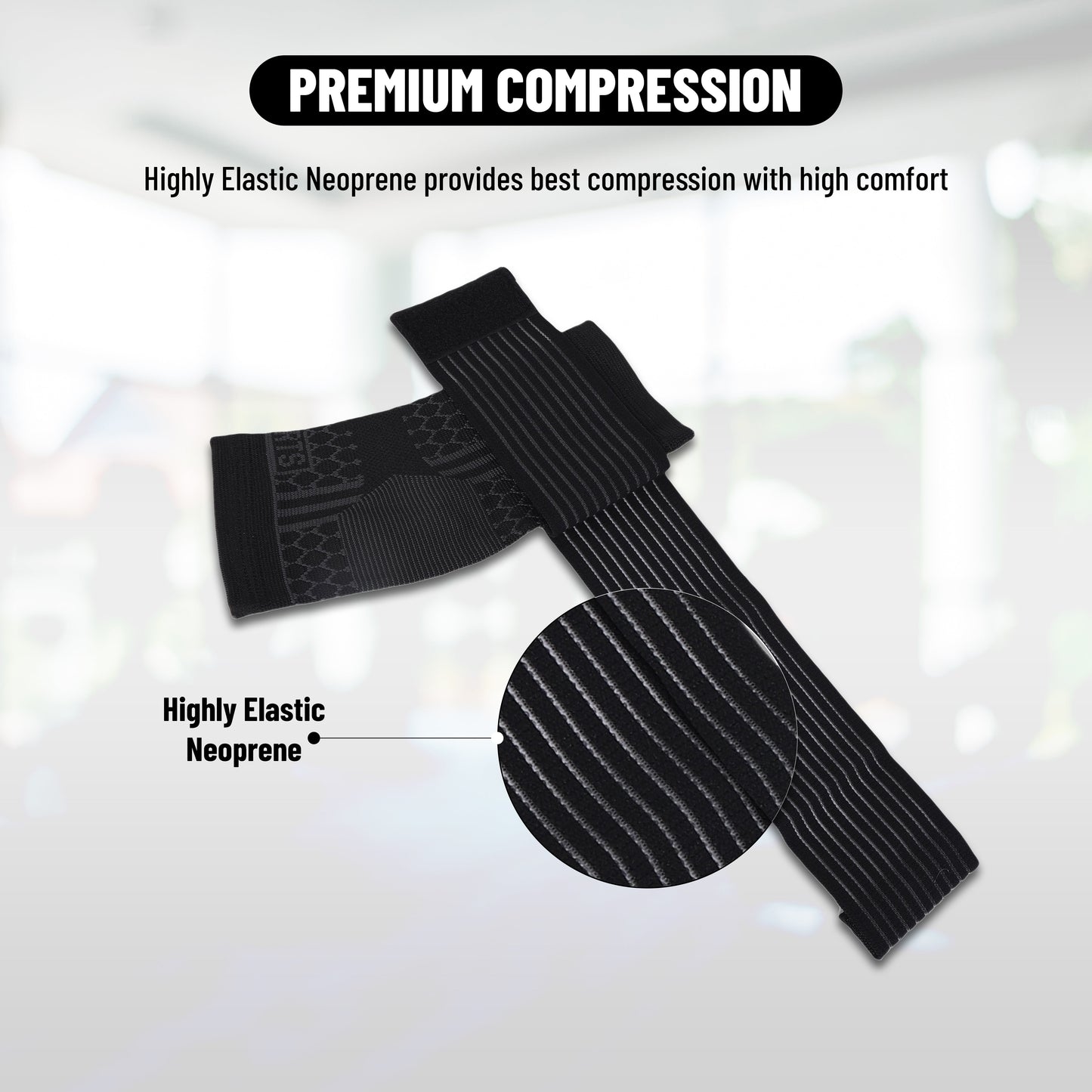 Endless Slip-in Ankle Support Brace Pair | Schwarz | Material: Neopren & Polyester | Für Plantar Fasciitis Neorapathy Relief Sport für Männer & Frauen | Schmerzlinderung, Gym, Sport, Übung, Training, Radfahren