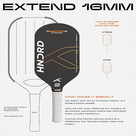 Hundred Phantom 80 EXTEND Pickleball-Schläger | Japanische Rohkarbonfaser | Schwarz/Orange | Optimiert für Kontrolle und Spin | Leichter Schläger mit komfortablem Griff