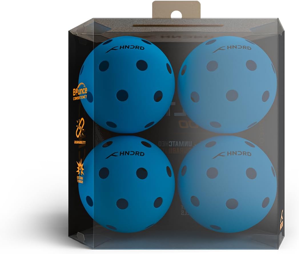 Hundred Delta S400 Pickleball-Bälle | Pickleballs für Hallenturniere | 26 präzisionsgebohrte Löcher | Langlebig und gleichmäßiger Sprung | Gut sichtbare blaue Farbe | 4er-Pack