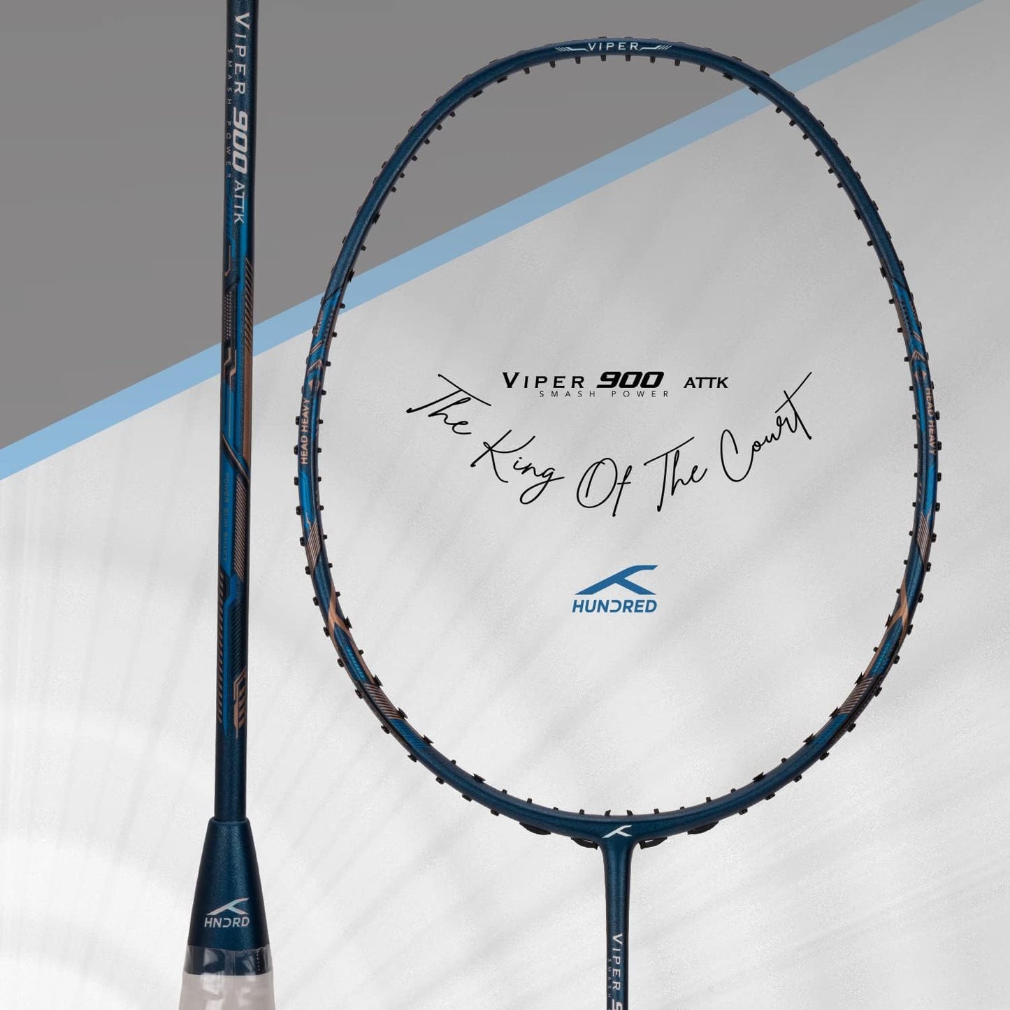 HUNDRED Viper 900 Carbon Fibre Strung Badminton Racket with Full Racket Cover | For advanced players | 79 grams | Maximum string tension - 32lbs