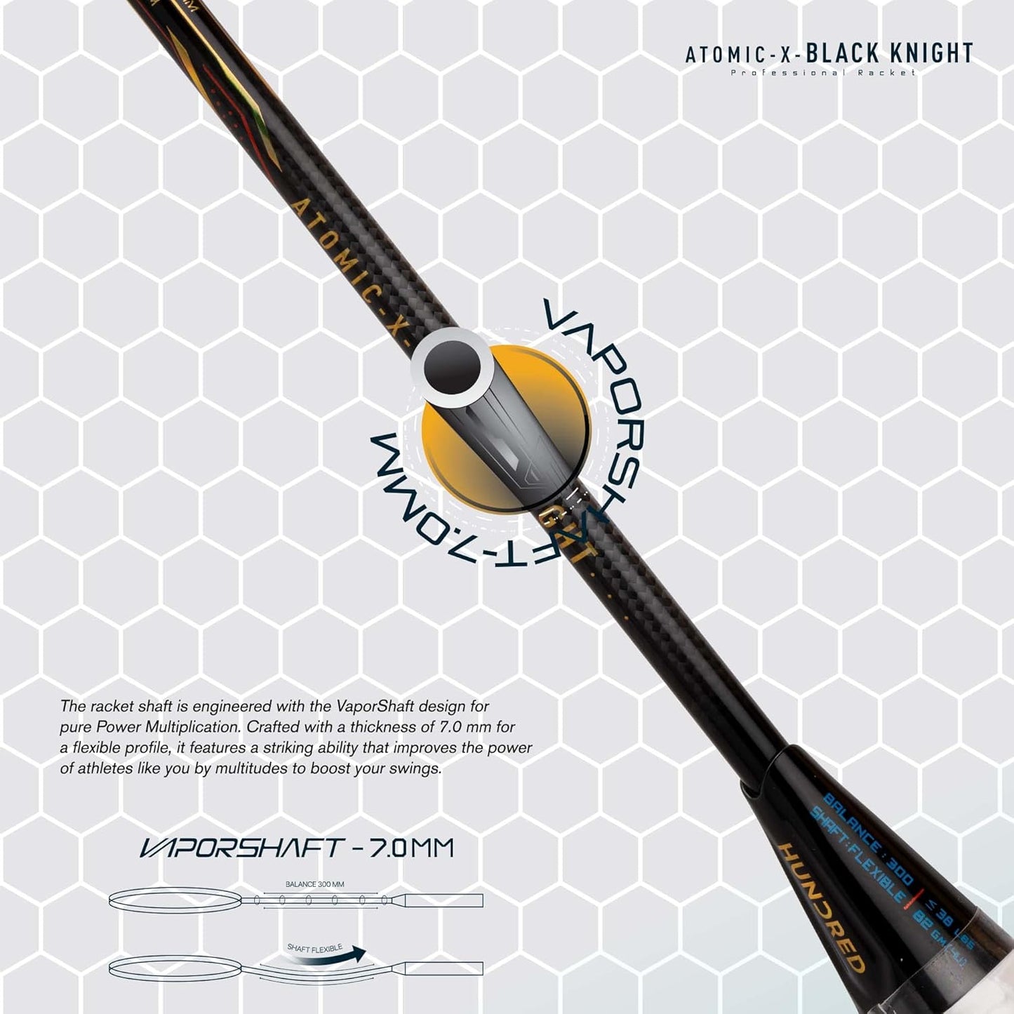 HUNDRED Atomic-X Dark Sword Kohlefaser unbesaiteter Badmintonschläger mit vollständiger Schlägerhülle für fortgeschrittene Spieler