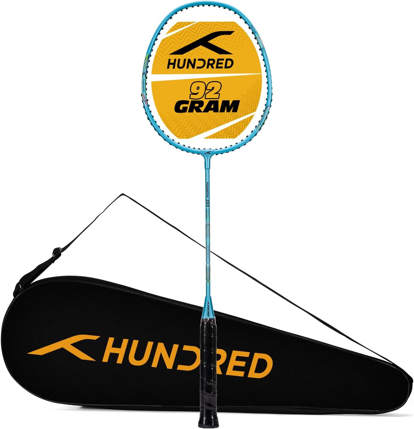 HUNDRED Powertek 200 PRO Badminton Racket with Head Cover (Size: Standard, Grip Size: G5) | Strung | Material: Aluminum | For advanced players | Weight: 95 grams | Maximum string tension - 18-20lbs