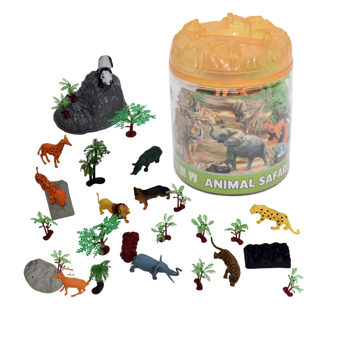 FUNFY Wild Animal Safari and Forest Toy Set with Box | Multicolored | Miniature assortment includes 10 animal figures with 18 forest trees and rocks | Encourages imaginative play | for children