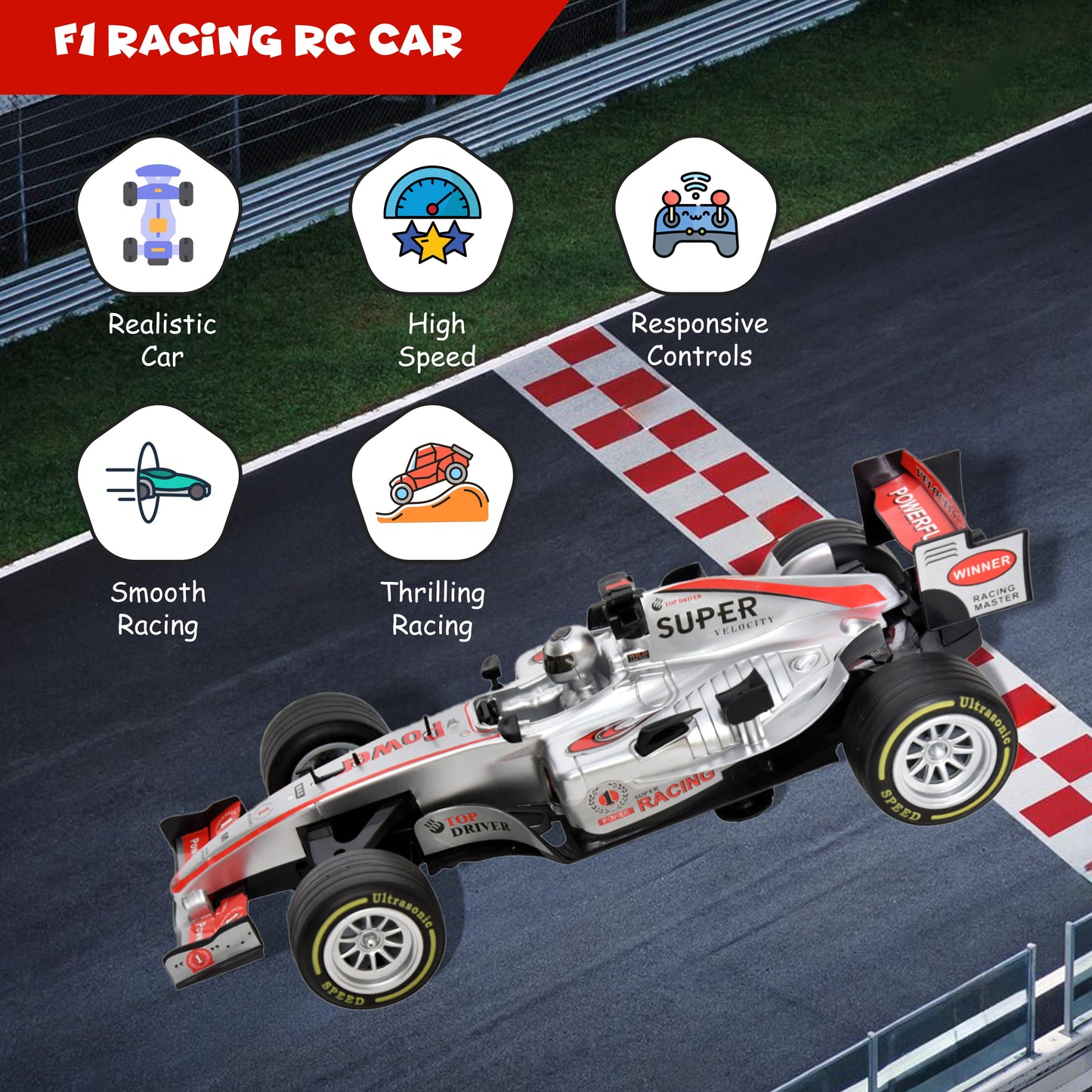 FUNFY F1 Racing Car in 1:12 Scale | 4WD RC | Black | Plastic | Exciting and realistic racing experience for children