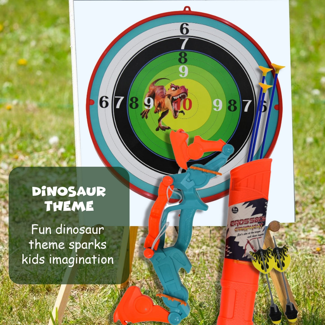 FUNFY Faltbares Dino-Spielzeugset mit Pfeil, Bogen und Dartscheibe | Mehrfarbig | Bogenschießen für drinnen und draußen | Perfekt für Abenteuer unterwegs oder Wettkämpfe im Garten und als Geburtstagsgeschenk für Kinder