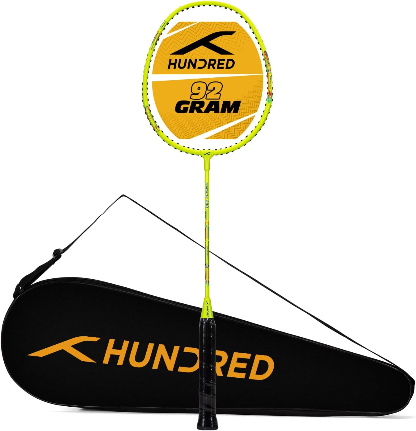HUNDRED Powertek 200 PRO Badminton Racket with Head Cover (Size: Standard, Grip Size: G5) | Strung | Material: Aluminum | For advanced players | Weight: 95 grams | Maximum string tension - 18-20lbs