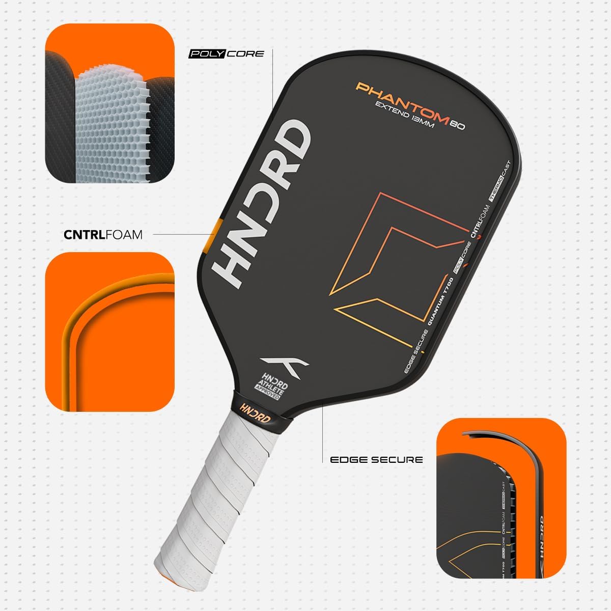 Hundred Phantom 80 EXTEND Pickleball-Schläger | Japanische Rohkarbonfaser | Schwarz/Orange | Optimiert für Kontrolle und Spin | Leichter Schläger mit komfortablem Griff