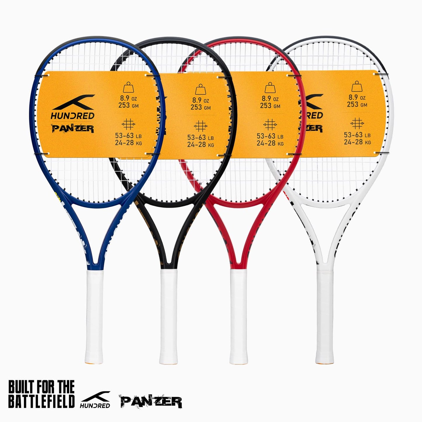 Hundred Panzer Strung Tennis Racket with Full Cover | 3 Points Head Heavy | Grip Size 2 (4 1/4 inches) | 253 grams
