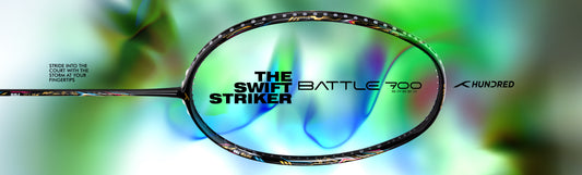 Hundred BATTLE 700 Badminton Racket, 4U, Anthracite/Gold/Orange