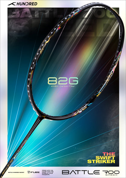 Hundred BATTLE 700 Badminton Racket, 4U, Anthracite/Gold/Orange