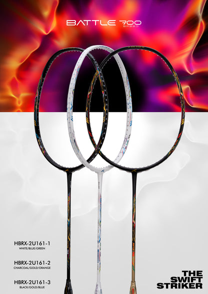 Hundred BATTLE 700 Badminton Racket, 4U, Anthracite/Gold/Orange