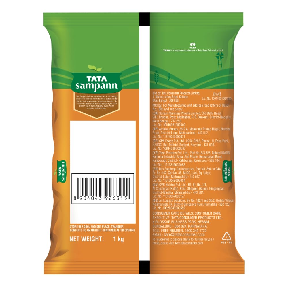 Tata Sampann Moong Dal (gelbe Kichererbsen, gespalten) 1 kg | Ungeschälte indische Linsen | Reich an Eiweiß und leicht verdaulich | Ideal für Suppen, Dal, Khichdi und gesunde Mahlzeiten