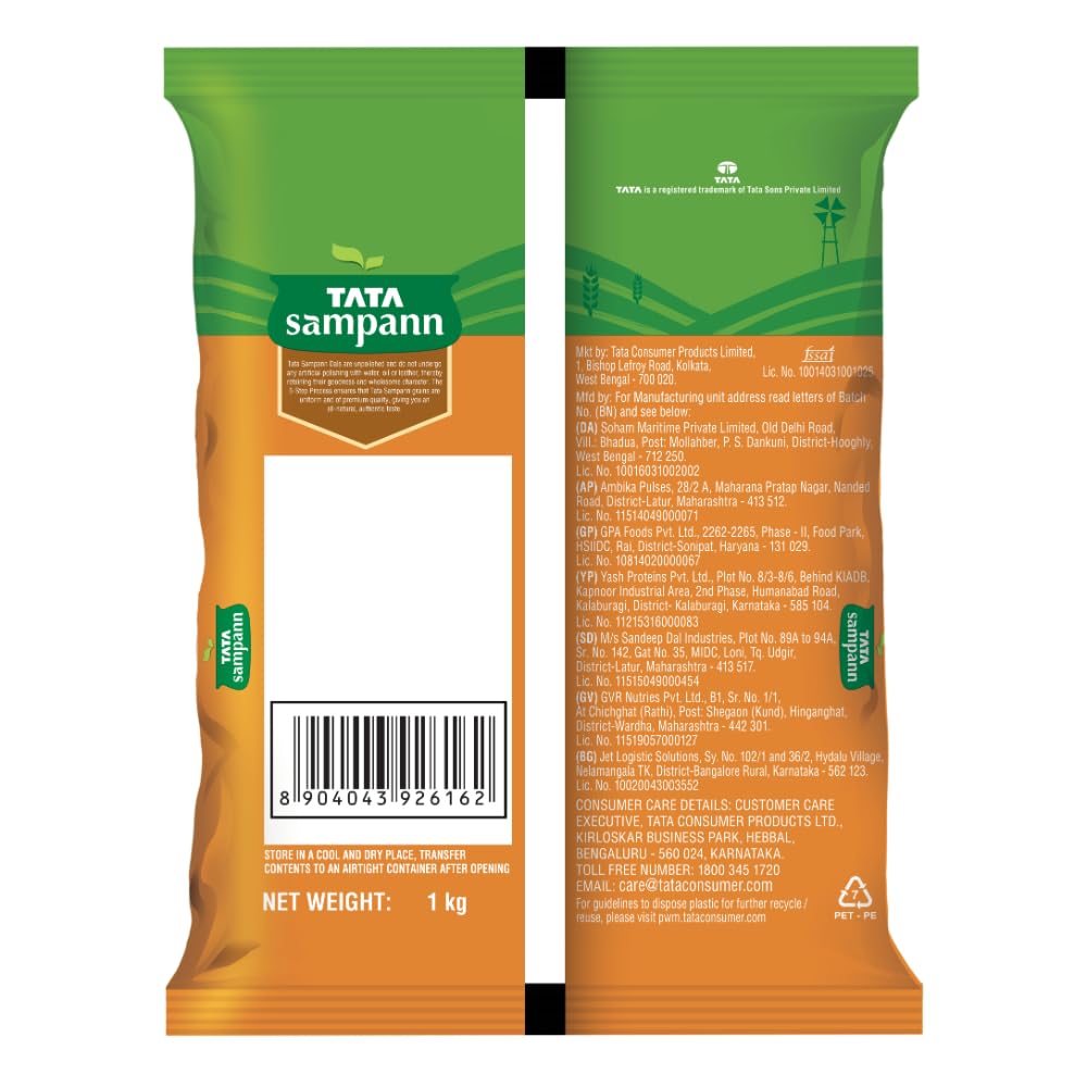 Tata Sampann Kala Chana (schwarze Kichererbsen) 1 kg | Ungeschälte Desi-Kichererbsen | Eiweißreiche Hülsenfrüchte | Reich an Ballaststoffen und Eisen | Ideal für Currys, Salate und gesunde Rezepte