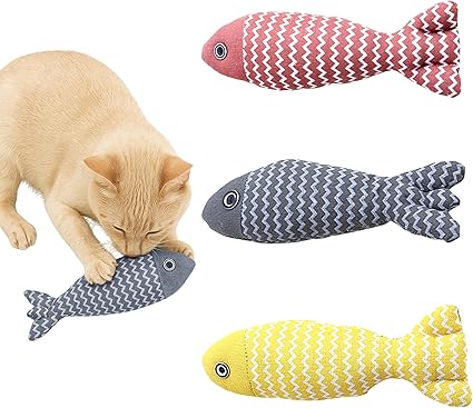FUNFY Pet Toys für Katzen | 3er-Pack Fisch-Katzenminze-Knitter-Sound, weich und haltbar, interaktiv, Plüsch-Kissen für Wohnungskatzen | Haustier Zahnen, Kauen, Spielen Spielzeug