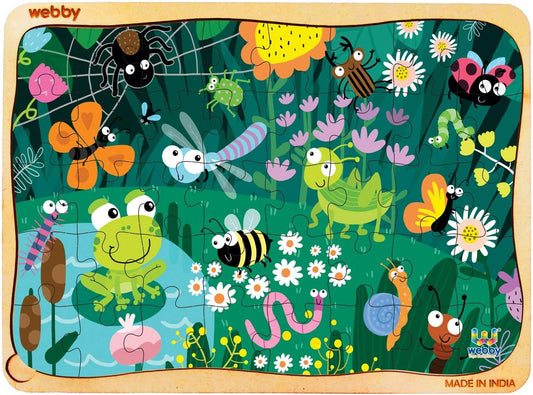Webby Amazing Bugs Holzpuzzle | 40 Teile | Lernpuzzle für 3- bis 6-Jährige | Fördert die Konzentration und die Fähigkeit zum Lösen von Problemen | Inklusive Holzschale zur einfachen Aufbewahrung