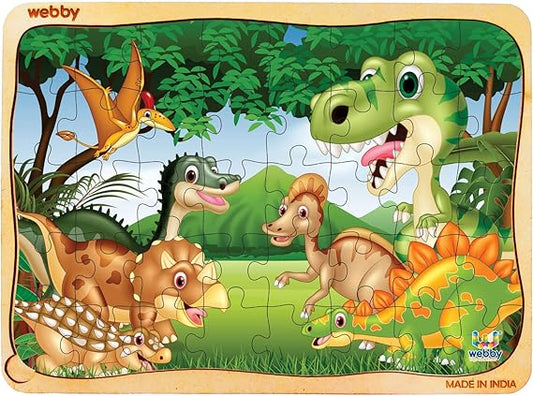 Webby Dinosaurier im Dschungel Holzpuzzle, 40 Teile, Lernpuzzle für Jungen und Mädchen im Alter von 3 bis 6 Jahren, fördert Konzentration und Problemlösungsfähigkeiten, inklusive Holzschale zur einfachen Aufbewahrung