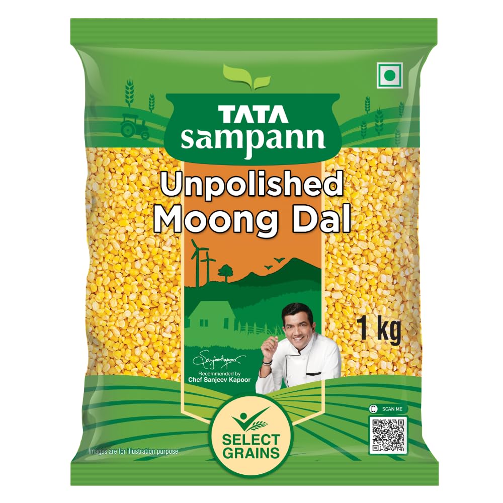 Tata Sampann Moong Dal (gelbe Kichererbsen, gespalten) 1 kg | Ungeschälte indische Linsen | Reich an Eiweiß und leicht verdaulich | Ideal für Suppen, Dal, Khichdi und gesunde Mahlzeiten