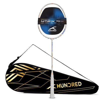 Hundred Nitrix 70 Volta Badmintonschläger mit Vollschutz | ≤32 lbs | Kopfschwer – Kraft und Geschwindigkeit | Hochwertige Carbon-Konstruktion | Aggressive Smashes und schnelle Clears (Weiß/Kupfer)