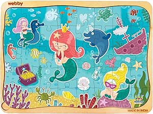 Webby Niedliches Meerjungfrauen-Holzpuzzle | 40 Teile | Lernpuzzle für Kinder von 3 bis 6 Jahren | Fördert die Konzentration und die Fähigkeit zum Lösen von Problemen | Inklusive Holzschale zur einfachen Aufbewahrung