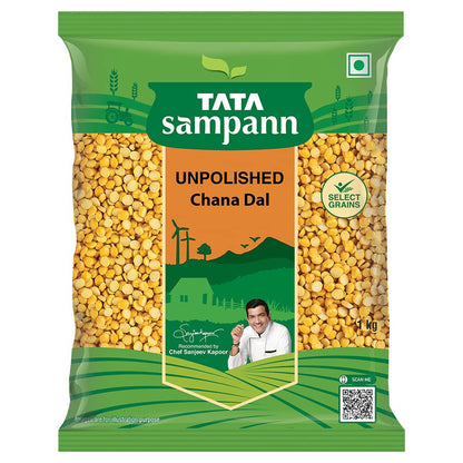 Tata Sampann Chana Dal (gespaltene Bengal-Kichererbsen) 1 kg | Ungeschälte indische Hülsenfrüchte | Proteinreiche Linsen | Reich an Ballaststoffen | Ideal für Currys, Suppen und Snacks