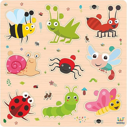 Webby Holz-Lernpuzzle-Spielzeug für Jungen und Mädchen Verbessert die visuelle Wahrnehmung, Form- und Farberkennung Fördert das Gedächtnis und die Feinmotorik Kindersicheres Design