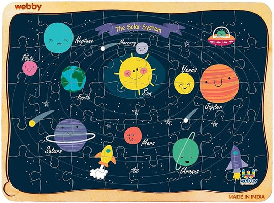 Webby Weltraum-Sonnensystem Holzpuzzle | 40 Teile | Lernpuzzle für 3- bis 6-Jährige | Fördert Problemlösungs- und Zuordnungsfähigkeiten | Inklusive Holzschale zur einfachen Aufbewahrung