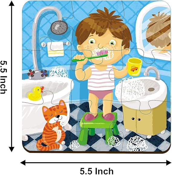 Webby 4 in 1 Everyday Life Wooden Puzzle Toy, 36 Pieces, Educational Puzzle Set for Toddlers, Develops Patience, Imagination, Colour Recognition & Hand-Eye Coordination, Safe, Eco-Friendly Wood
