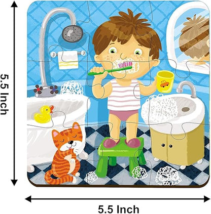 Webby 4 in 1 Everyday Life Wooden Puzzle Toy, 36 Pieces, Educational Puzzle Set for Toddlers, Develops Patience, Imagination, Colour Recognition & Hand-Eye Coordination, Safe, Eco-Friendly Wood
