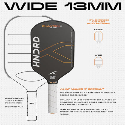 Hundred Phantom 80 Pickleball-Schläger | EXTEND/ WIDE | USA-Zulassung | Japanische Rohkarbonfaser | 16 mm/ 13 mm | Schwarz/Orange | Optimiert für Kontrolle und Spin | Leichter Schläger mit komfortablem Griff