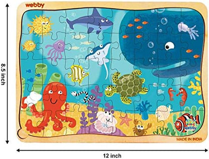Webby Kids Underwater Animals Jigsaw Puzzle | 40 Pieces | Educational Wooden Puzzle for 3-6 Years | Enhances Concentration & Problem Solving Skills | Includes Wooden Tray for Easy Storage
