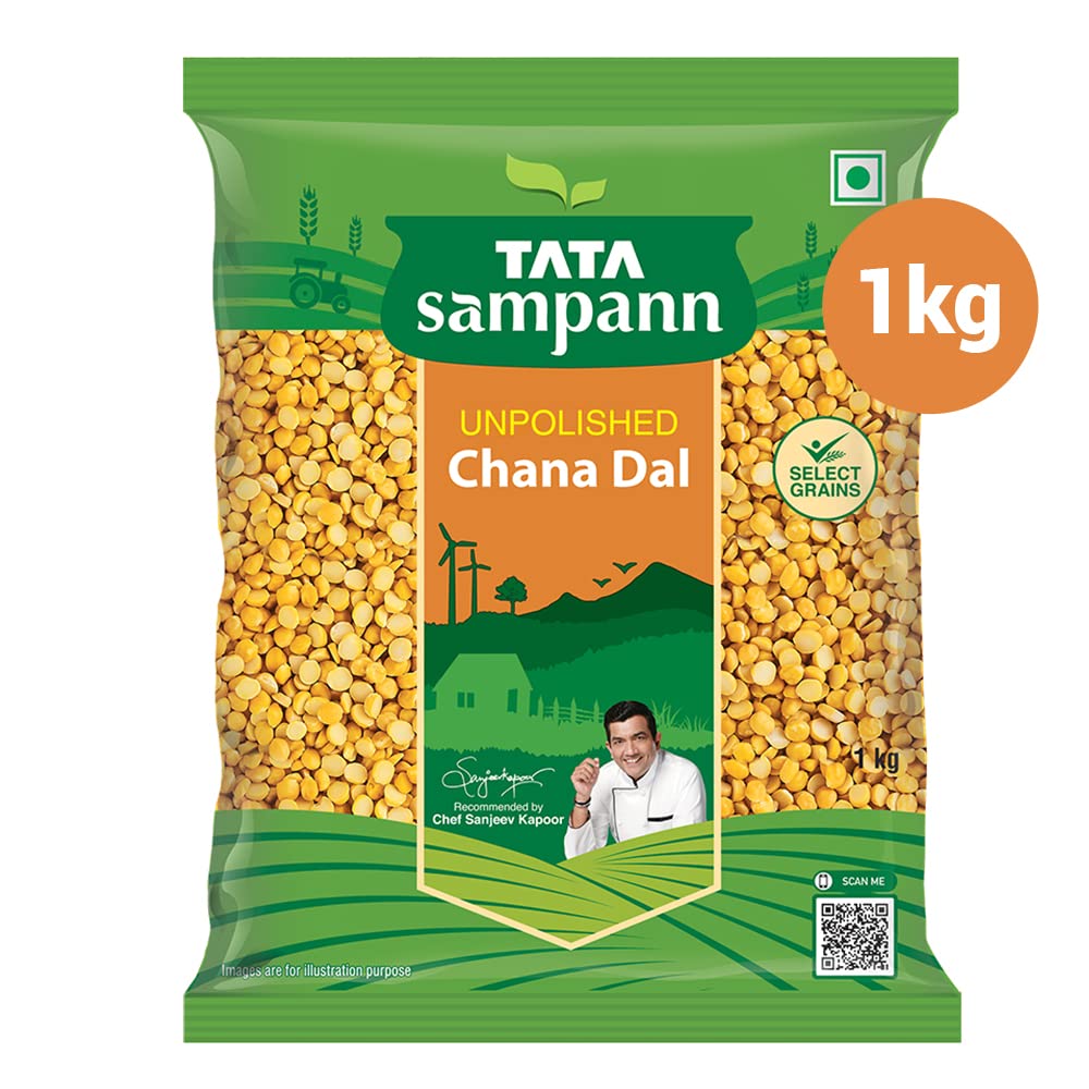 Tata Sampann Chana Dal (gespaltene Bengal-Kichererbsen) 1 kg | Ungeschälte indische Hülsenfrüchte | Proteinreiche Linsen | Reich an Ballaststoffen | Ideal für Currys, Suppen und Snacks